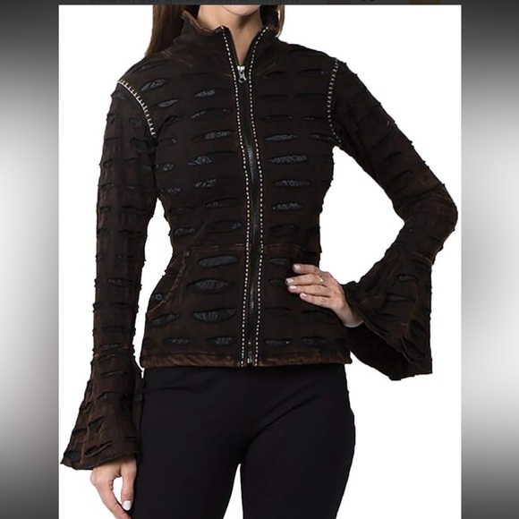 Jayli Jackets & Blazers - Jayli Ripped Again Razor Cut Zip‎ Up Jacket with Bell Sleeves size M